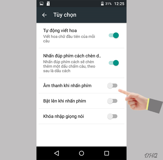 Chọn tắt âm thanh nhấn phím